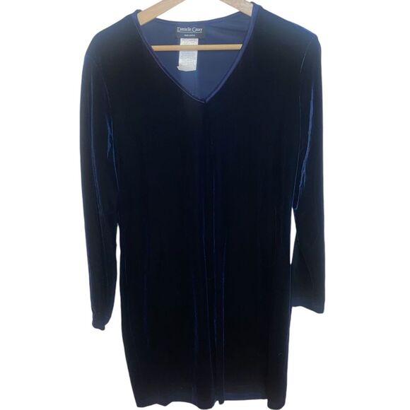 VINTAGE Danielle Casey Navy Blue Velour Women’s Dress - Picture 1 of 5